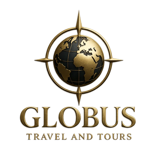 GLOBUS TRAVEL AND TOURS gold globe and compass logo